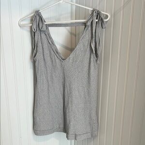 Lucky Brand Grey and White Striped Tie-Shoulder Tank Top